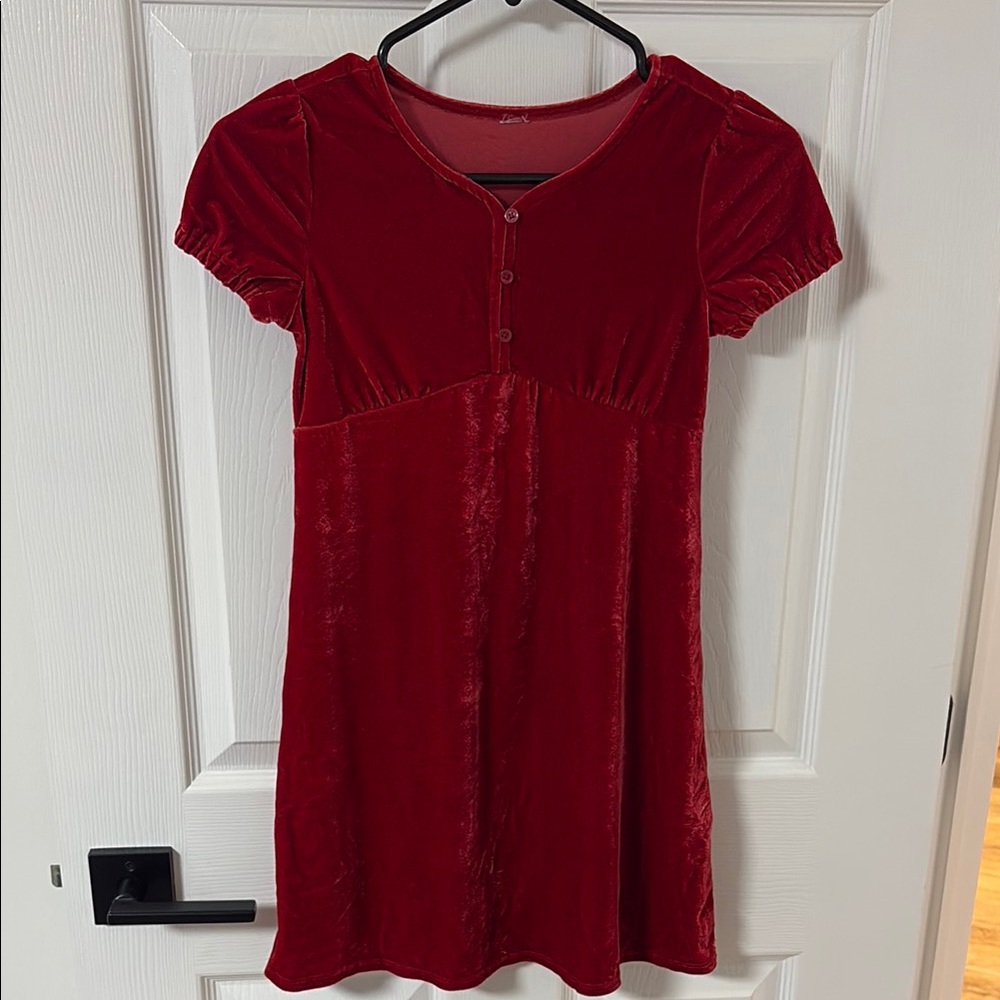 Red Velvet Short Sleeve Dress